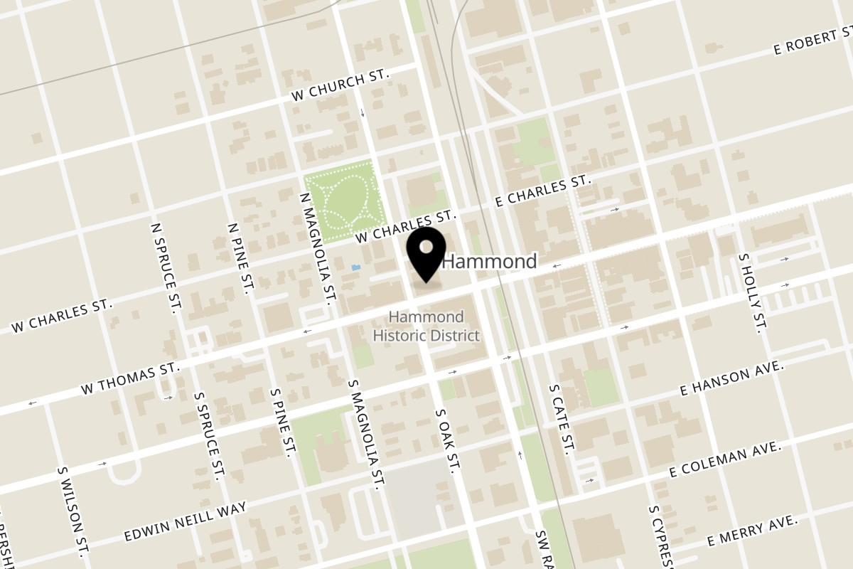 Map showing the location of Lighthouse American Brasserie on 116 W Thomas St in Hammond